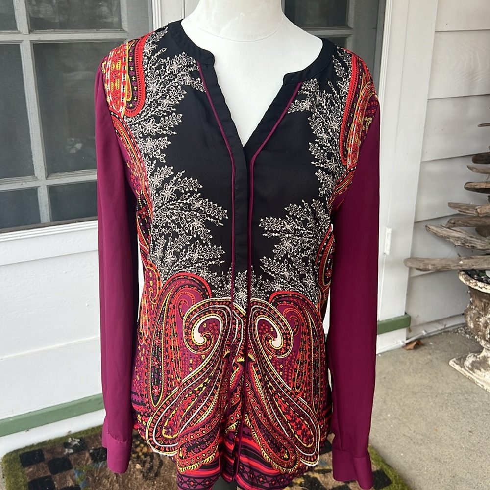 Dana Buchman Boho Paisley Blouse Women's Size 2